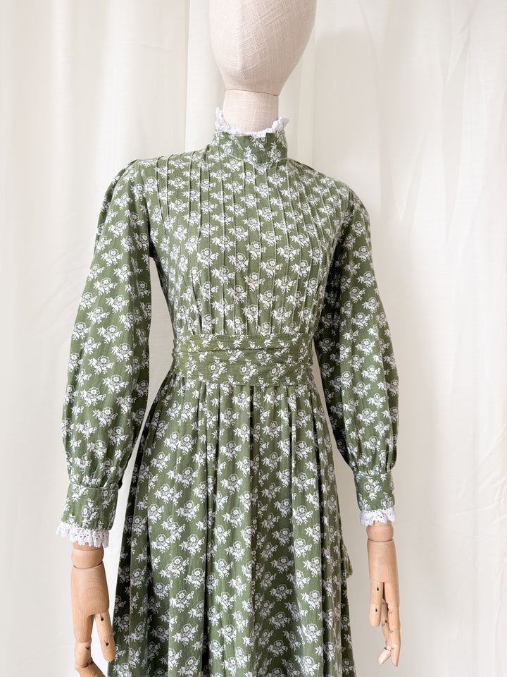 Beautiful Rare Precious Laura Ashley Made in Wales 1970s Cotton Maxi Dress