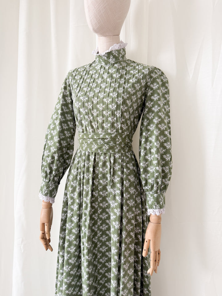 Beautiful Rare Precious Laura Ashley Made in Wales 1970s Cotton Maxi Dress