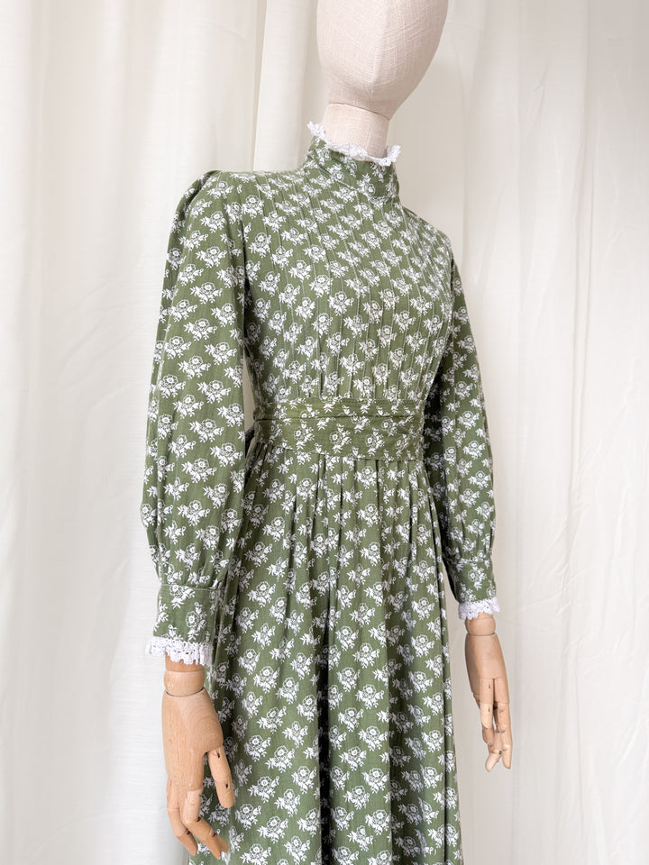 Beautiful Rare Precious Laura Ashley Made in Wales 1970s Cotton Maxi Dress
