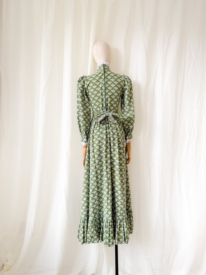 Beautiful Rare Precious Laura Ashley Made in Wales 1970s Cotton Maxi Dress