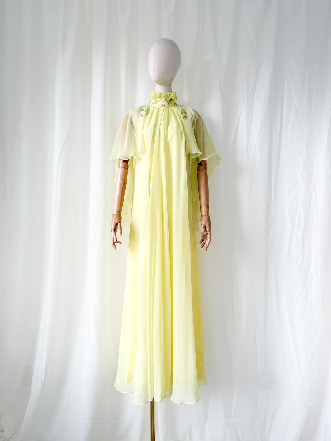 Insane Holy Grail Rare 1970s Jean Varon Soft Lemon Chiffon Maxi Dress