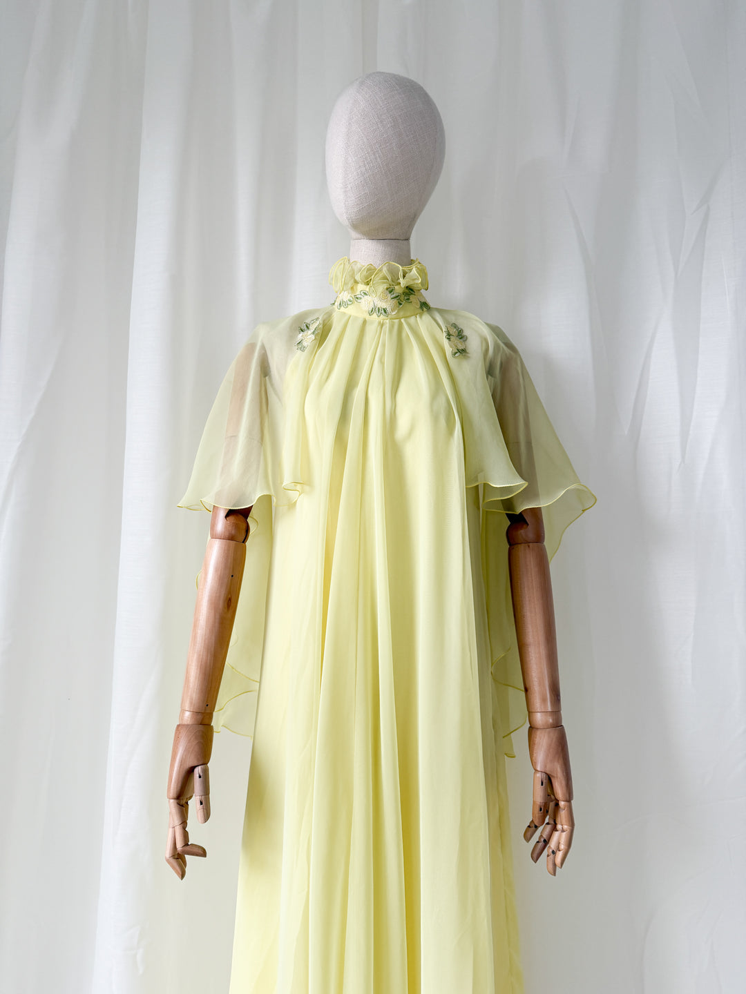 Insane Holy Grail Rare 1970s Jean Varon Soft Lemon Chiffon Maxi Dress