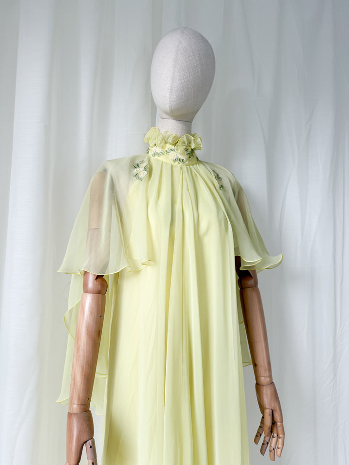 Insane Holy Grail Rare 1970s Jean Varon Soft Lemon Chiffon Maxi Dress