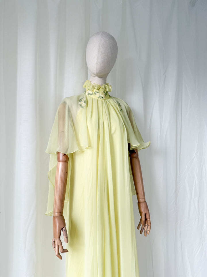 Insane Holy Grail Rare 1970s Jean Varon Soft Lemon Chiffon Maxi Dress