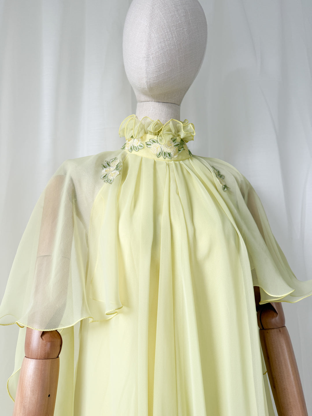 Insane Holy Grail Rare 1970s Jean Varon Soft Lemon Chiffon Maxi Dress
