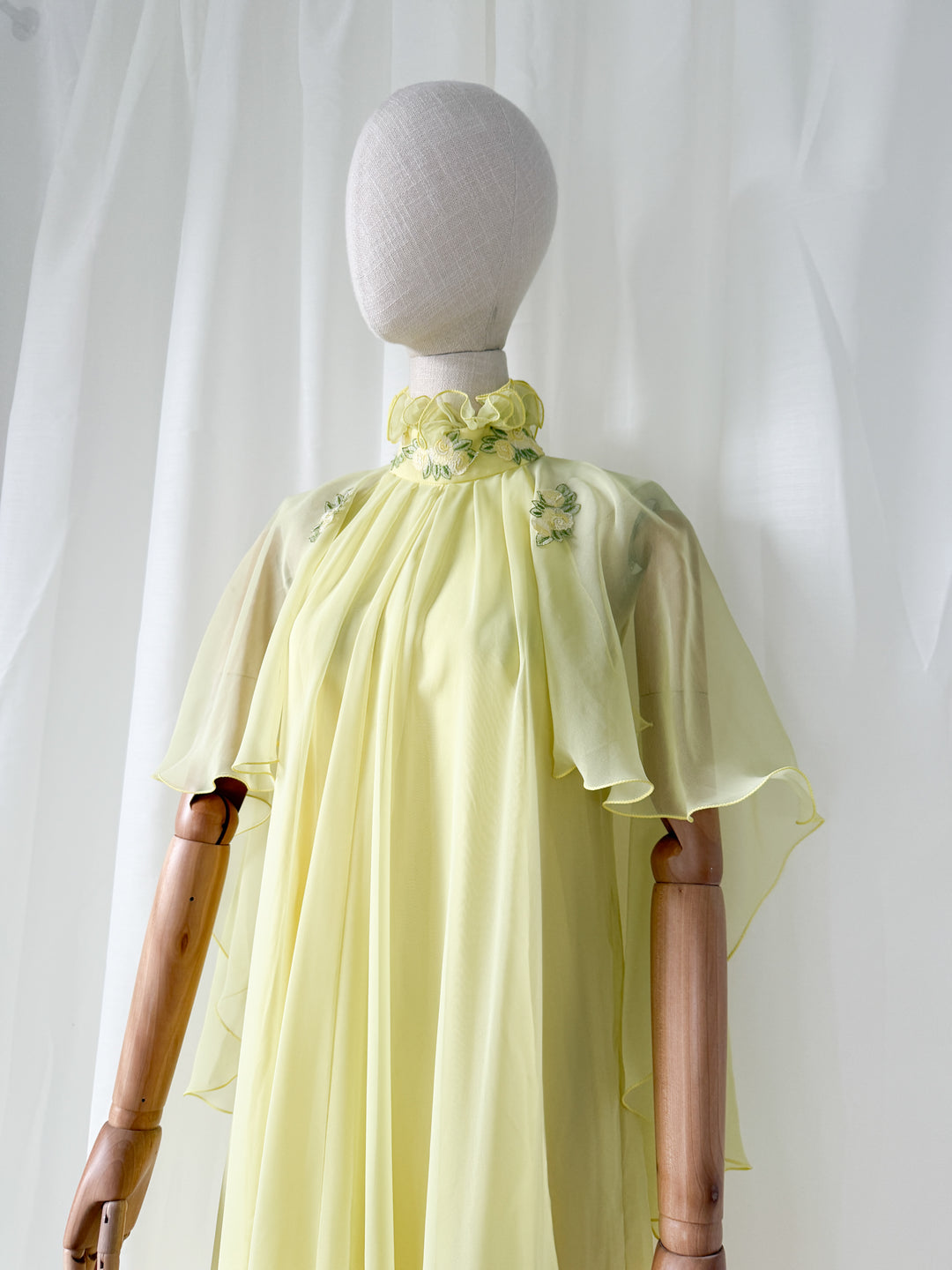 Insane Holy Grail Rare 1970s Jean Varon Soft Lemon Chiffon Maxi Dress