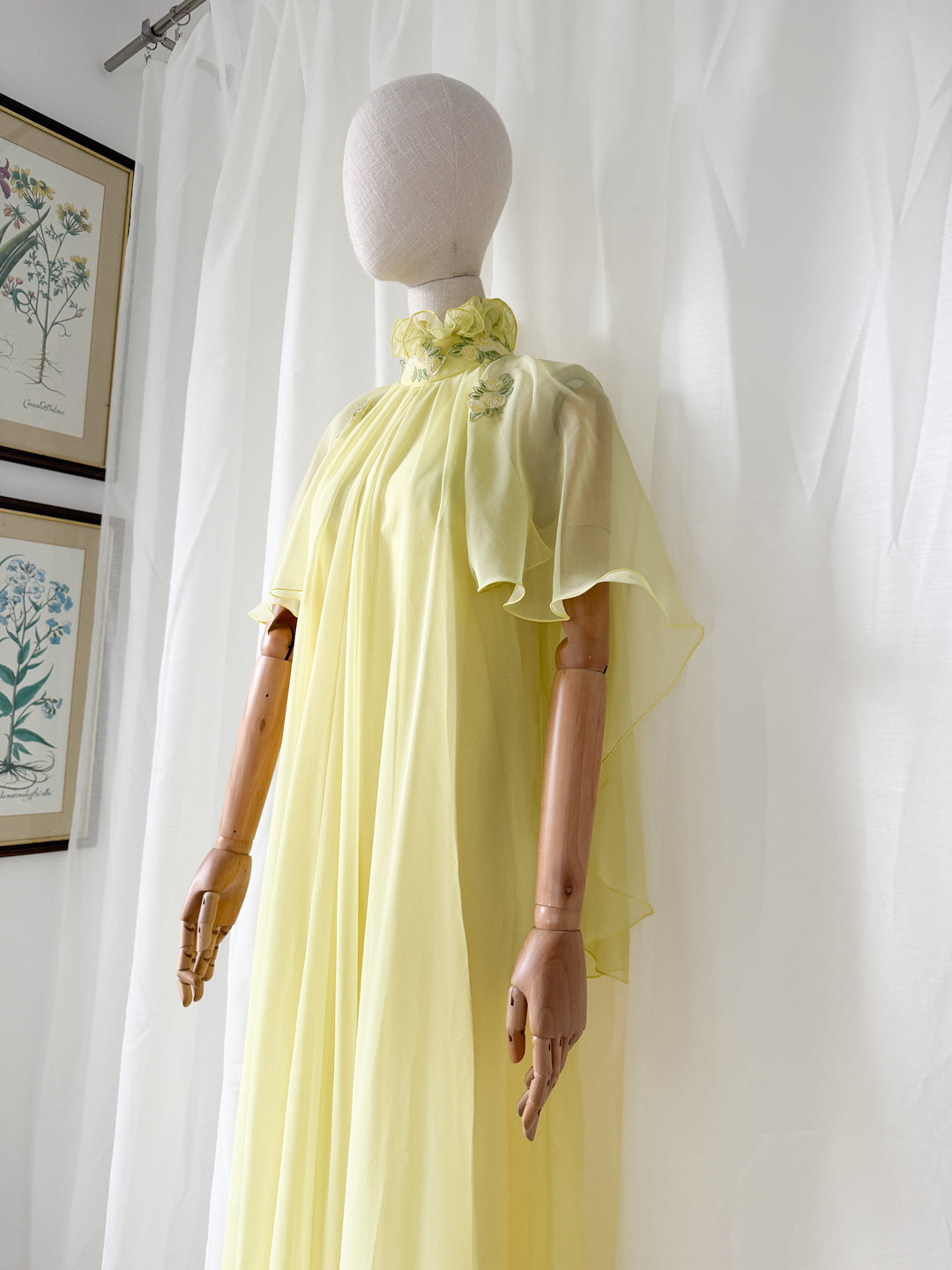 Insane Holy Grail Rare 1970s Jean Varon Soft Lemon Chiffon Maxi Dress