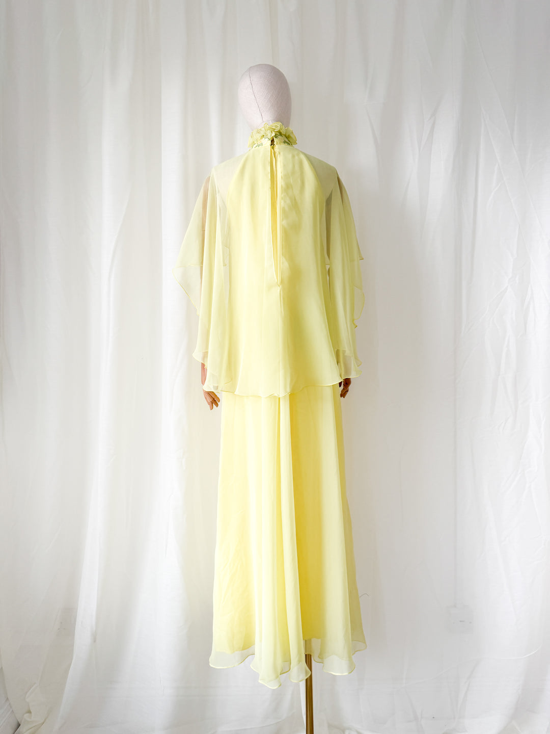 Insane Holy Grail Rare 1970s Jean Varon Soft Lemon Chiffon Maxi Dress