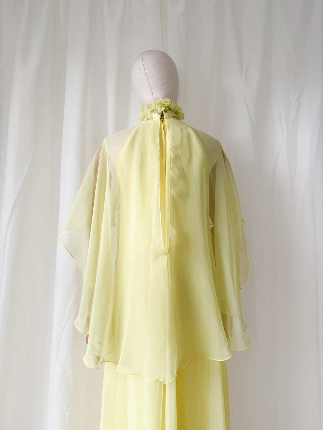 Insane Holy Grail Rare 1970s Jean Varon Soft Lemon Chiffon Maxi Dress