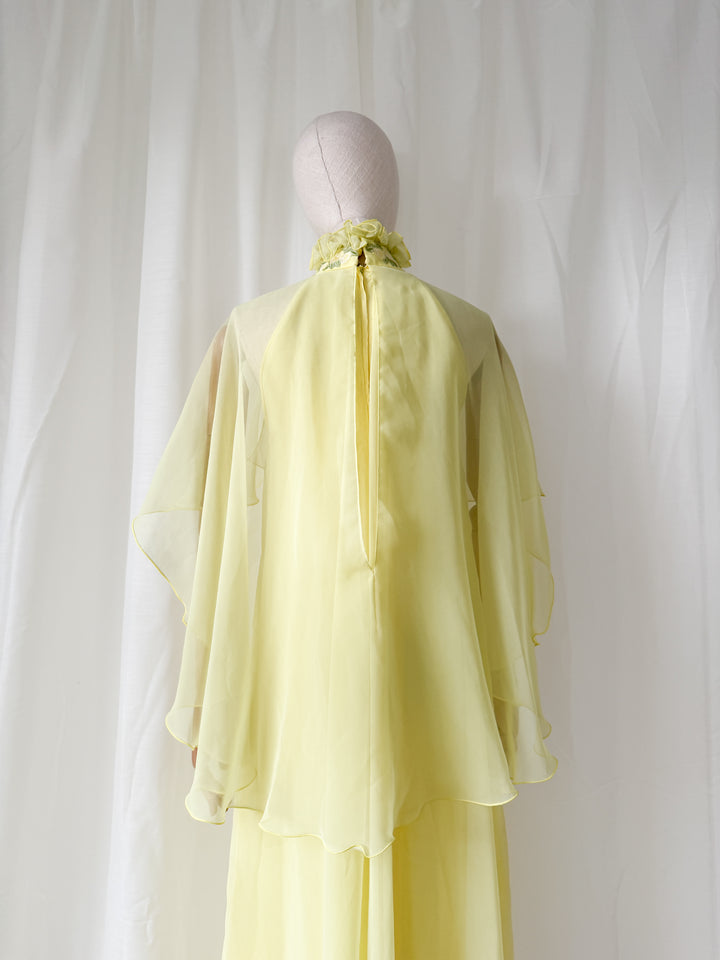 Insane Holy Grail Rare 1970s Jean Varon Soft Lemon Chiffon Maxi Dress
