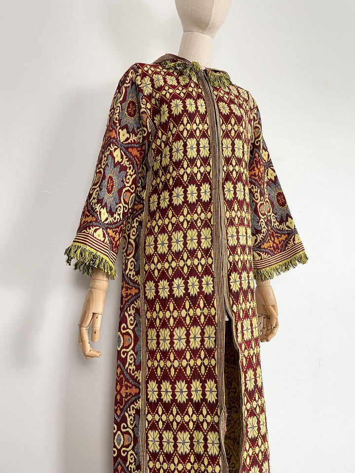 The Boheme 1970s Woven Tapestry Maxi Coat